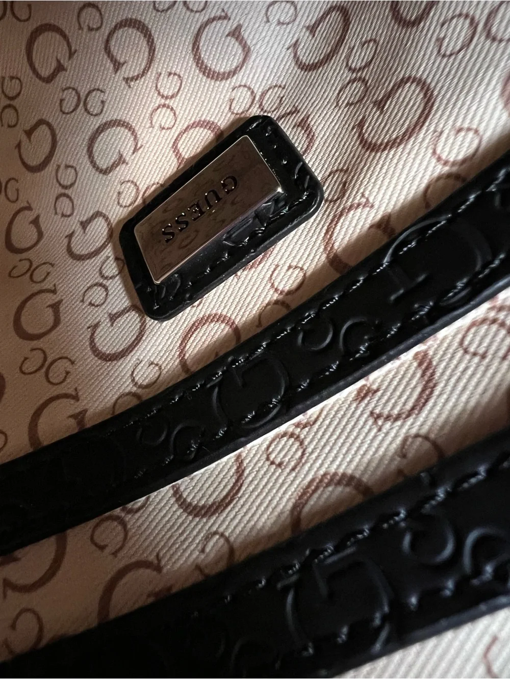 GUESS Black Embossed Logo Mini Satchel Crossbody Bag